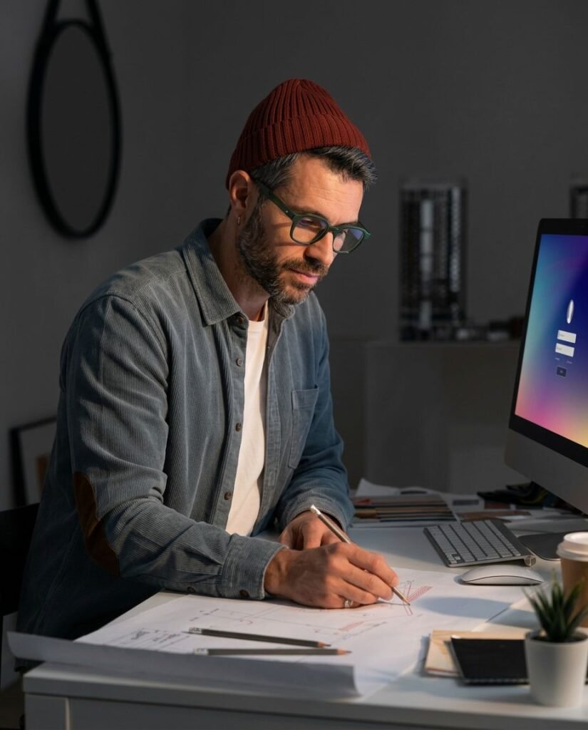 Développeur concentré devant son écran dans un bureau